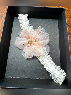 Garter bridal Delicate Lace Chemise Strap with Peach Flower Accent in box